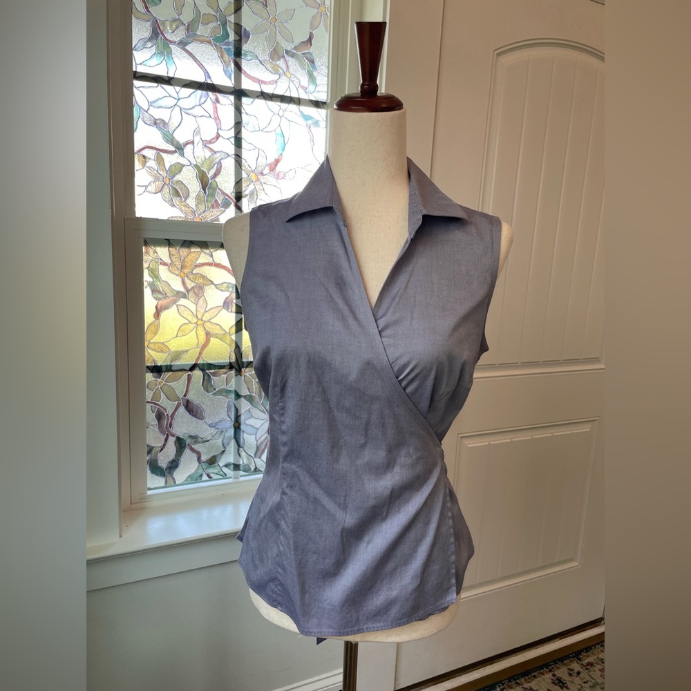 Brooks Brothers Cotton Wrap Tie Sleeveless Shirt, Women’s Size 6